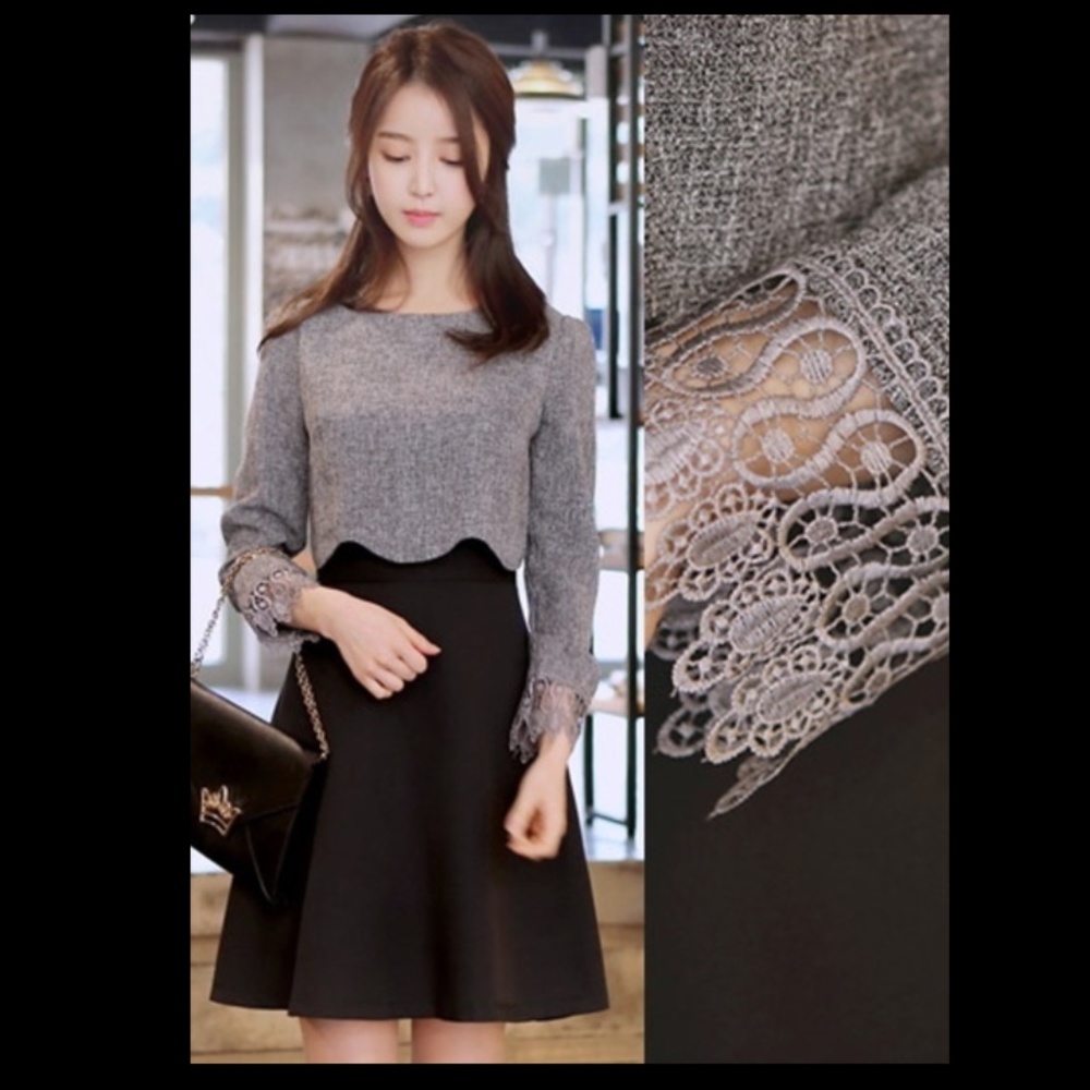 Gray and Black Formal Casual Dress